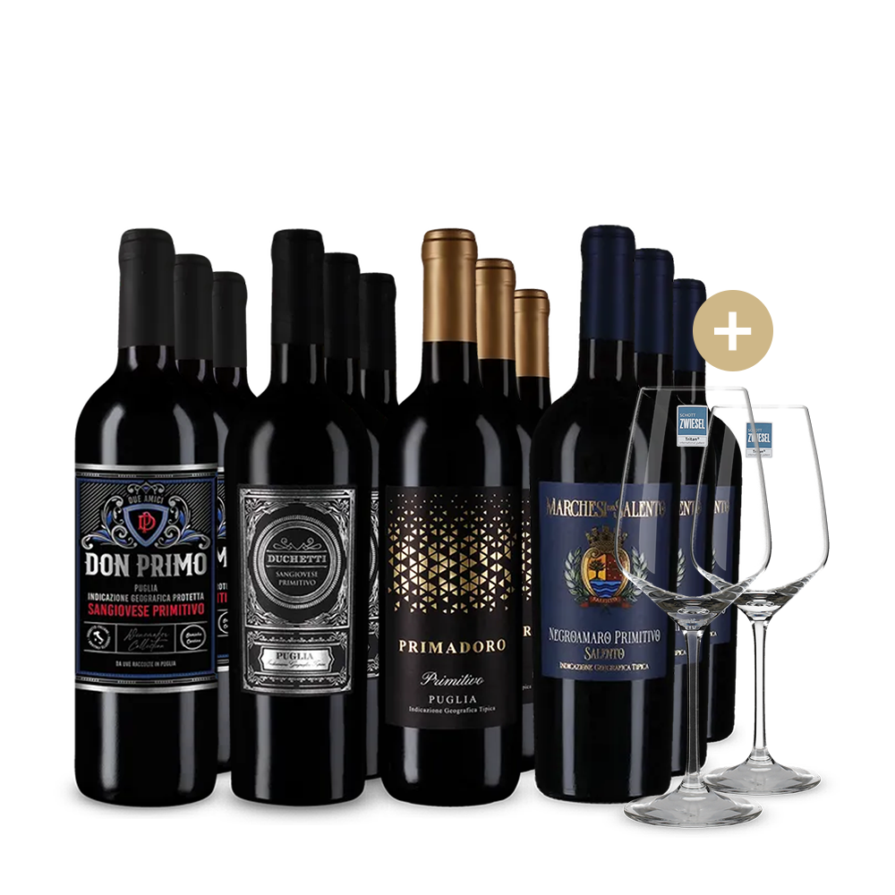 Примитиво-звезди в пакет 4x3+ 2 чаши за вино