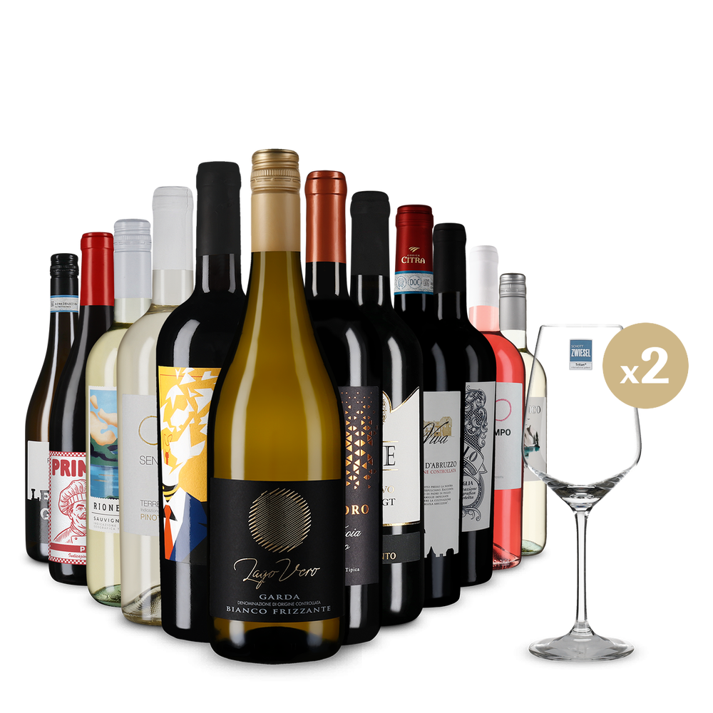 Многообразие от Италия в пакет с 12 бутилки + 2 чаши – Gold